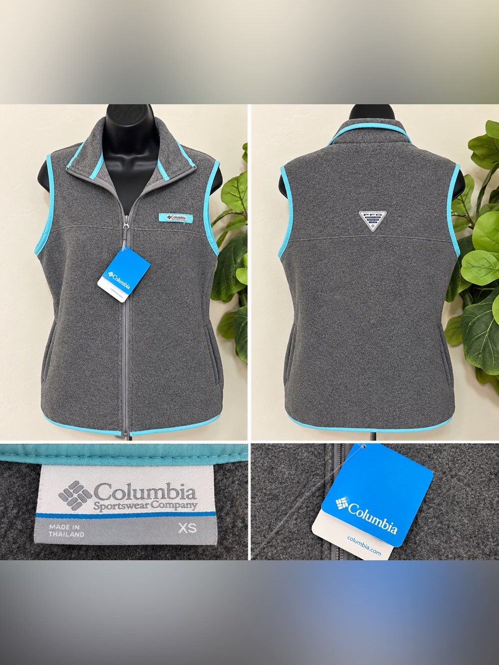 Columbia Women's Gray Fleece Vest with Aqua Trim